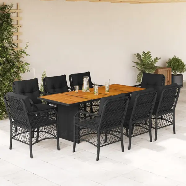Gossi set mobilier de gradina cu perne, 9 piese, negru, poliratan
