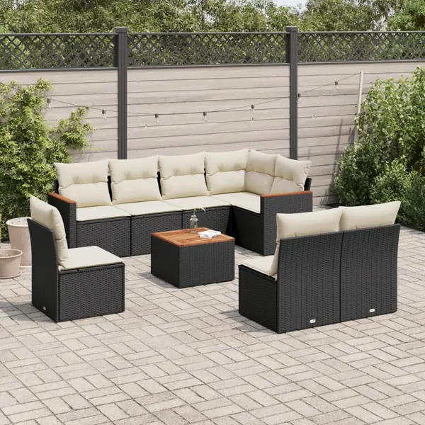 Gossi set mobilier de gradina cu perne, 9 piese, negru, poliratan