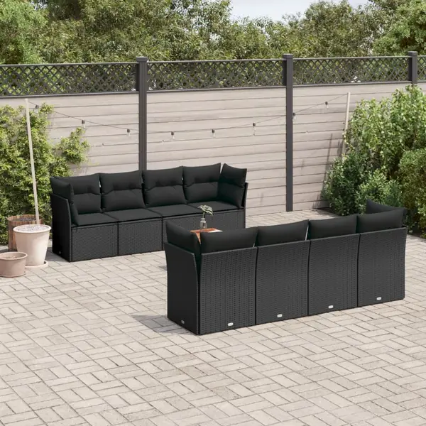Gossi set mobilier de gradina cu perne, 9 piese, negru, poliratan