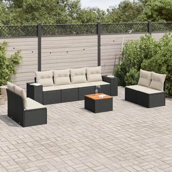 Gossi set mobilier de gradina cu perne, 9 piese, negru, poliratan