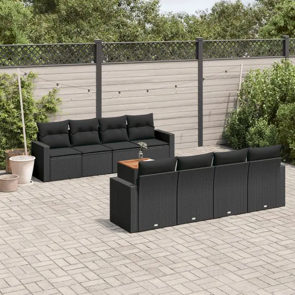 Gossi set mobilier de gradina cu perne, 9 piese, negru, poliratan