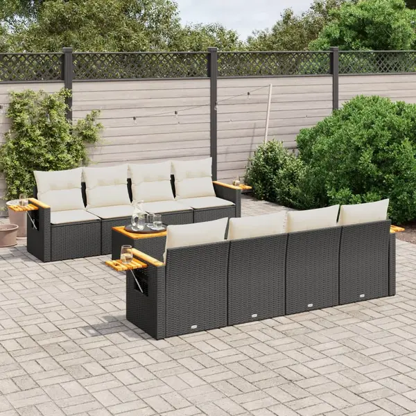Gossi set mobilier de gradina cu perne, 9 piese, negru, poliratan