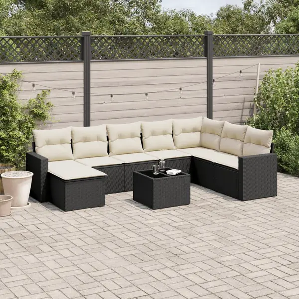 Gossi set mobilier de gradina cu perne, 9 piese, negru, poliratan