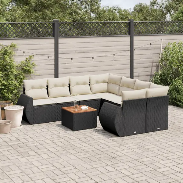 Gossi set mobilier de gradina cu perne, 9 piese, negru, poliratan