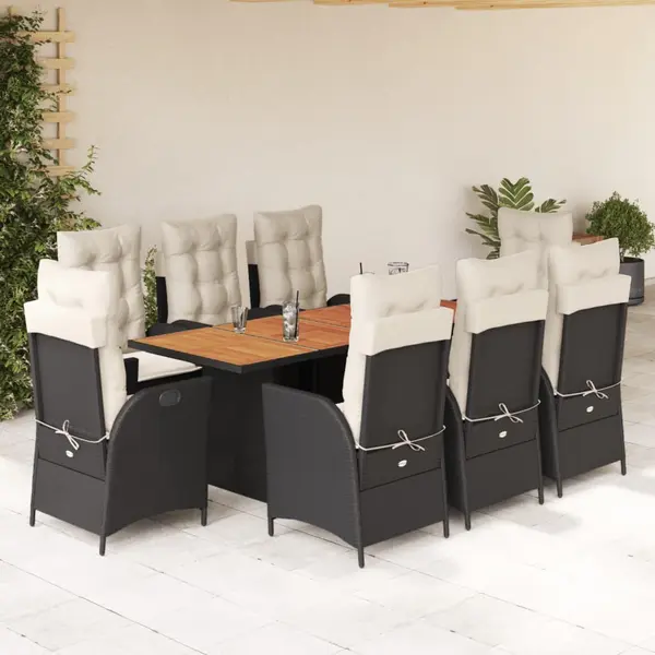 Gossi set mobilier de gradina cu perne, 9 piese, negru, poliratan