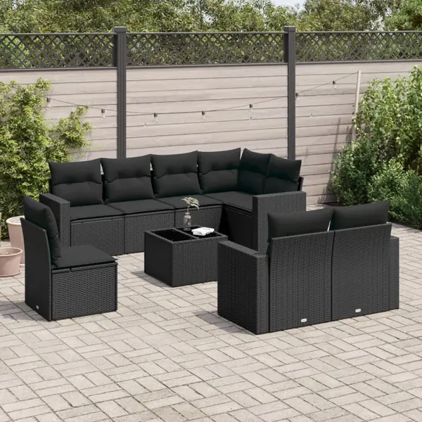 Gossi set mobilier de gradina cu perne, 9 piese, negru, poliratan