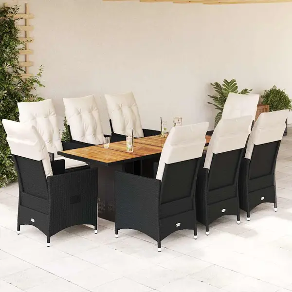 Gossi set mobilier de gradina cu perne, 9 piese, negru, poliratan