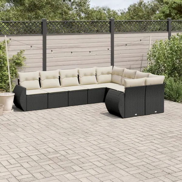 Gossi set mobilier de gradina cu perne, 9 piese, negru, poliratan