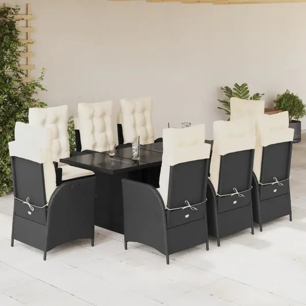 Gossi set mobilier de gradina cu perne, 9 piese, negru, poliratan