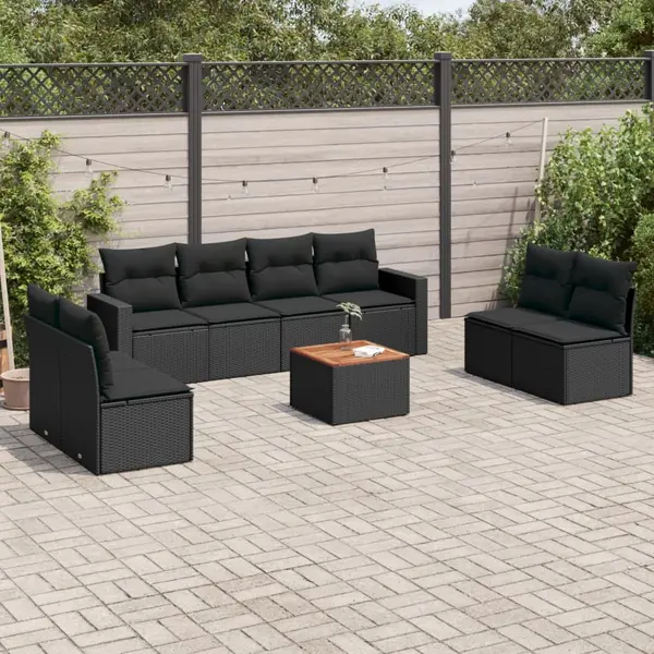Gossi set mobilier de gradina cu perne, 9 piese, negru, poliratan