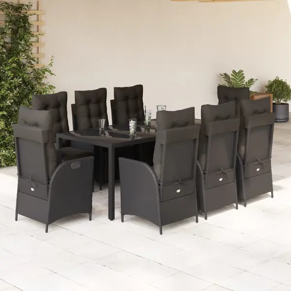 Gossi set mobilier de gradina cu perne, 9 piese, negru, poliratan
