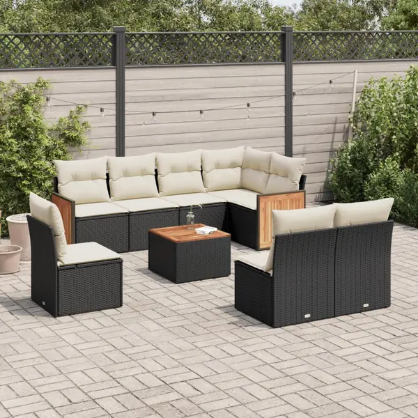 Gossi set mobilier de gradina cu perne, 9 piese, negru, poliratan