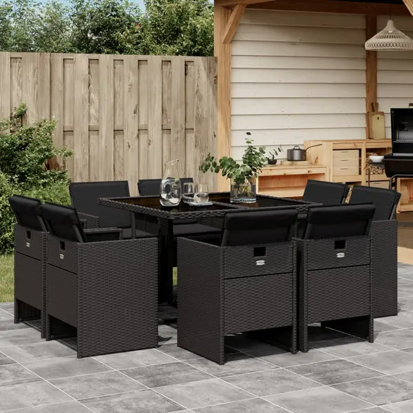 Gossi set mobilier de gradina cu perne, 9 piese, negru, poliratan