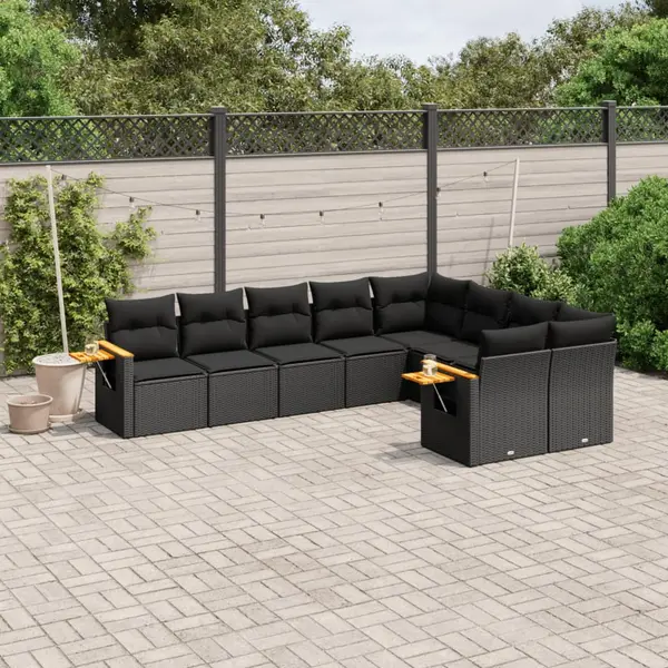Gossi set mobilier de gradina cu perne, 9 piese, negru, poliratan