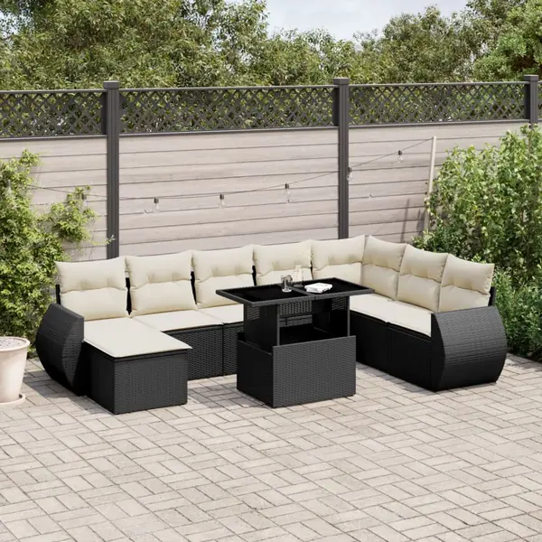 Gossi set mobilier de gradina cu perne, 9 piese, negru, poliratan