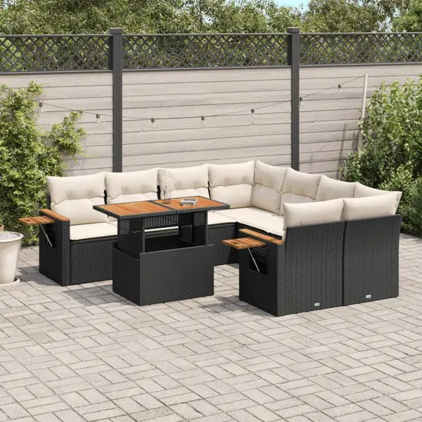 Gossi set mobilier de gradina cu perne, 9 piese, negru, poliratan
