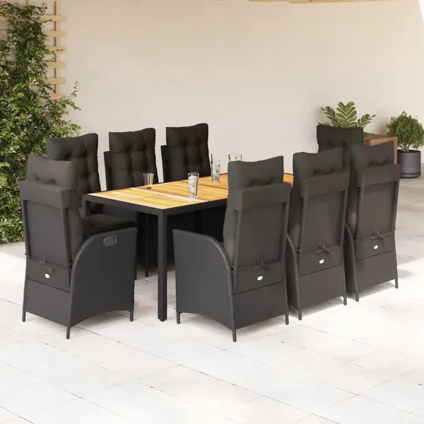 Gossi set mobilier de gradina cu perne, 9 piese, negru, poliratan