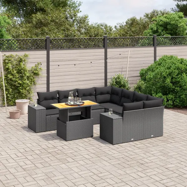 Gossi set mobilier de gradina cu perne, 9 piese, negru, poliratan