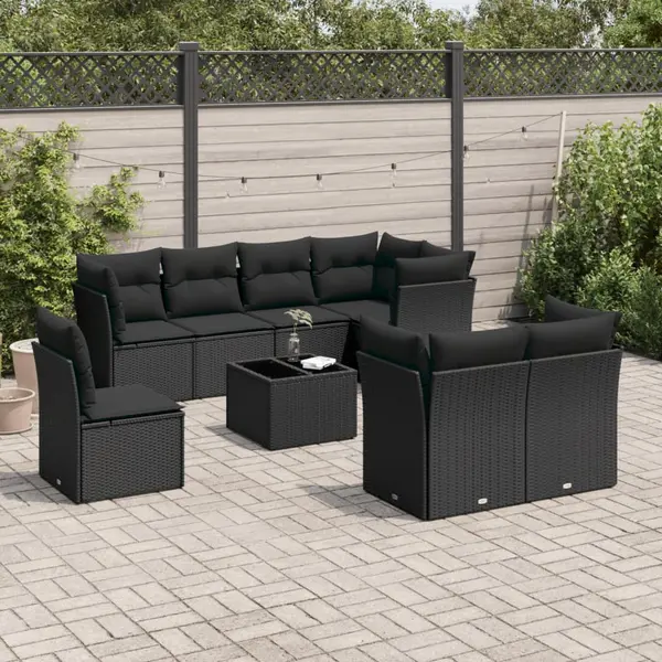Gossi set mobilier de gradina cu perne, 9 piese, negru, poliratan