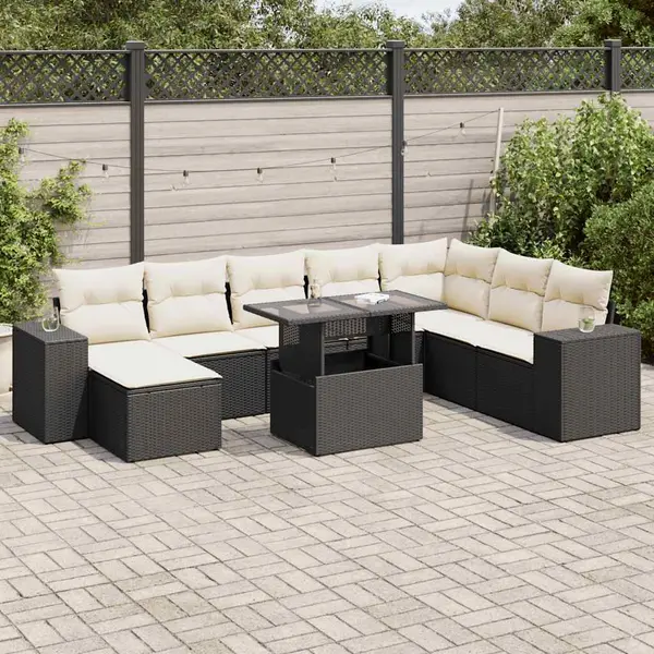 Gossi set mobilier de gradina cu perne, 9 piese, negru, poliratan