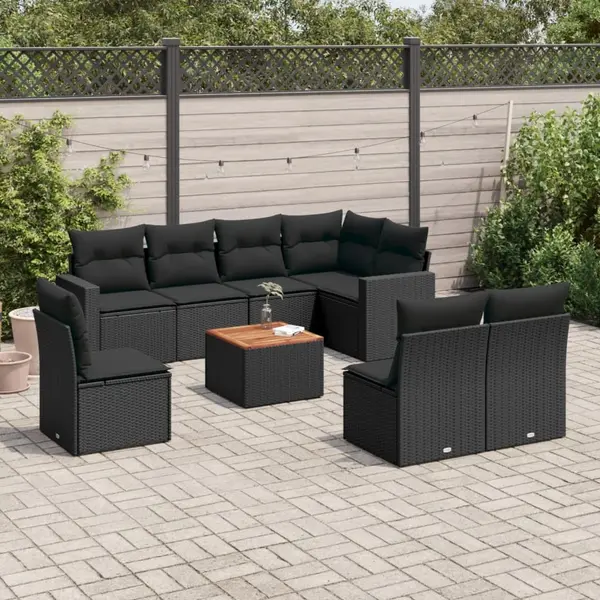Gossi set mobilier de gradina cu perne, 9 piese, negru, poliratan