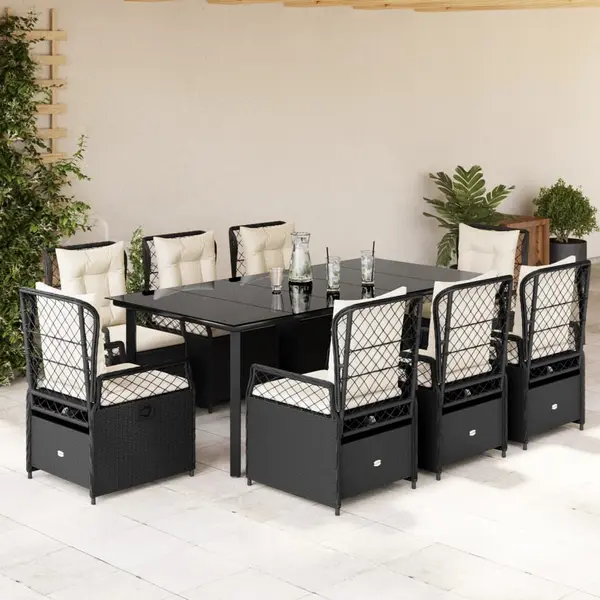Gossi set mobilier de gradina cu perne, 9 piese, negru, poliratan