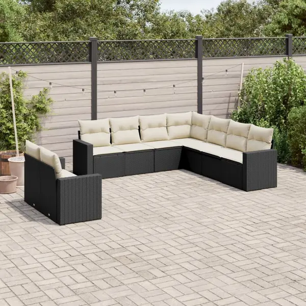 Gossi set mobilier de gradina cu perne, 9 piese, negru, poliratan