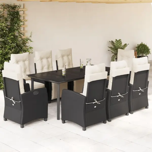 Gossi set mobilier de gradina cu perne, 9 piese, negru, poliratan
