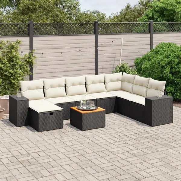 Gossi set mobilier de gradina cu perne, 9 piese, negru, poliratan