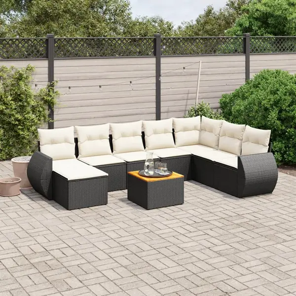 Gossi set mobilier de gradina cu perne, 9 piese, negru, poliratan