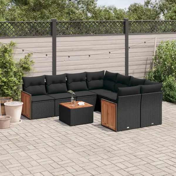 Gossi set mobilier de gradina cu perne, 9 piese, negru, poliratan