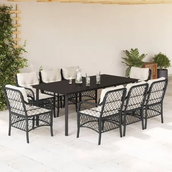 Gossi set mobilier de gradina cu perne, 9 piese, negru, poliratan
