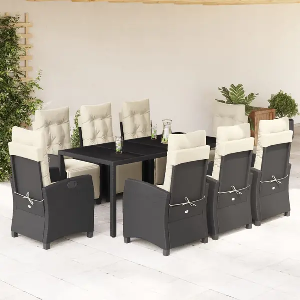 Gossi set mobilier de gradina cu perne, 9 piese, negru, poliratan