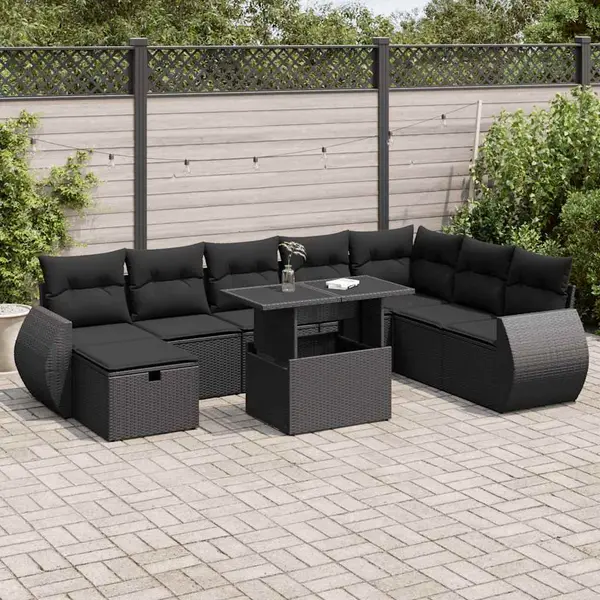 Gossi set mobilier de gradina cu perne, 9 piese, negru, poliratan
