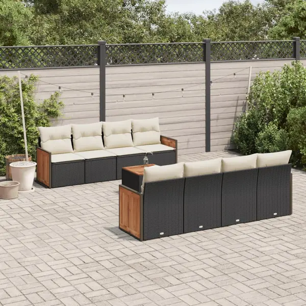 Gossi set mobilier de gradina cu perne, 9 piese, negru, poliratan