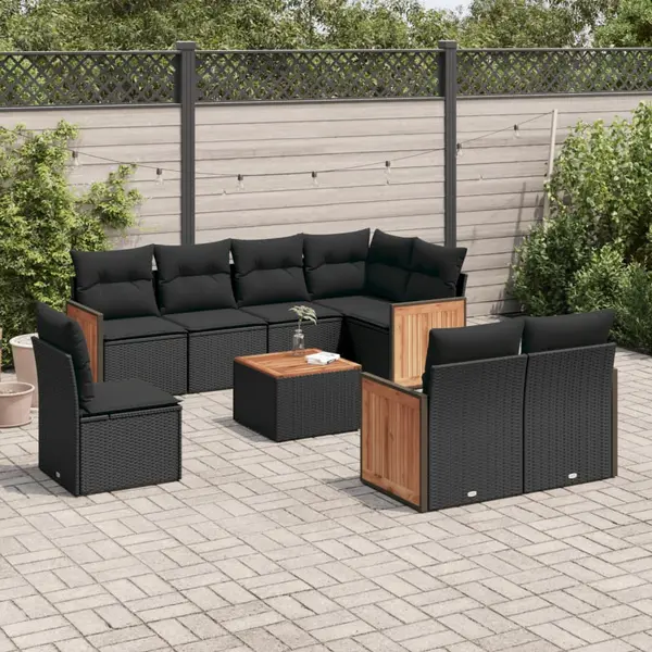 Gossi set mobilier de gradina cu perne, 9 piese, negru, poliratan