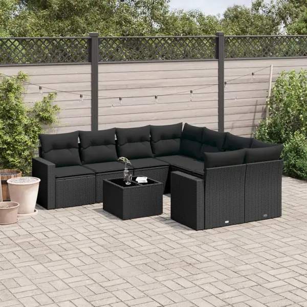 Gossi set mobilier de gradina cu perne, 9 piese, negru, poliratan