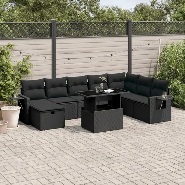 Gossi set mobilier de gradina cu perne, 9 piese, negru, poliratan