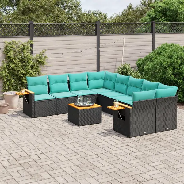 Gossi set mobilier de gradina cu perne, 9 piese, negru, poliratan