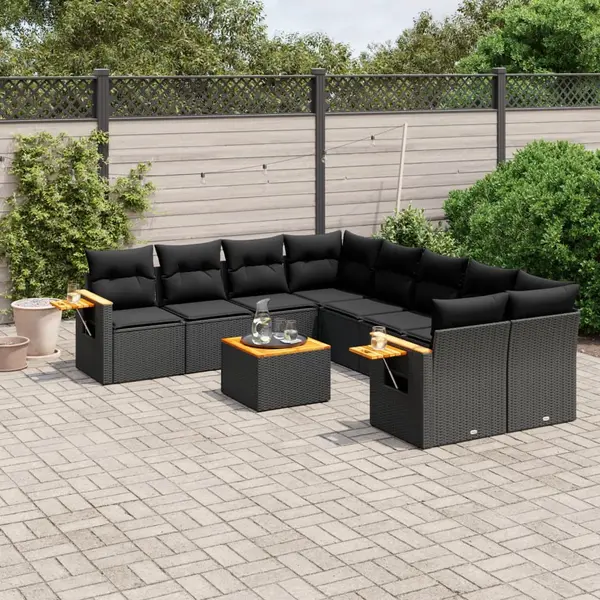 Gossi set mobilier de gradina cu perne, 9 piese, negru, poliratan