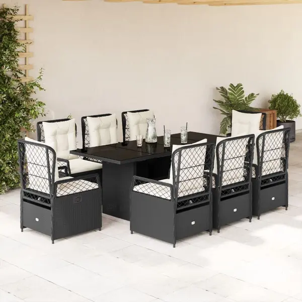 Gossi set mobilier de gradina cu perne, 9 piese, negru, poliratan