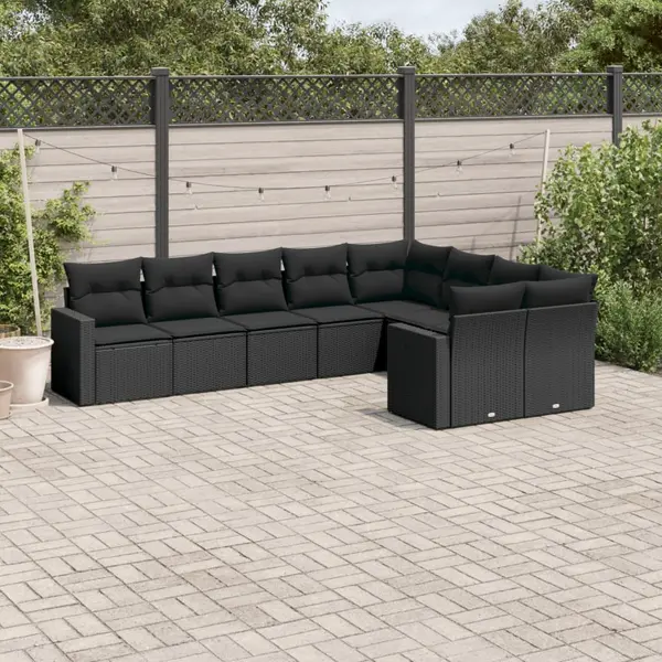 Gossi set mobilier de gradina cu perne, 9 piese, negru, poliratan