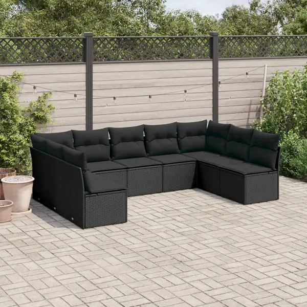 Gossi set mobilier de gradina cu perne, 9 piese, negru, poliratan