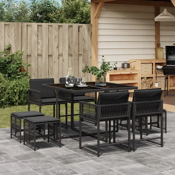 Gossi set mobilier de gradina cu perne, 9 piese, negru, poliratan