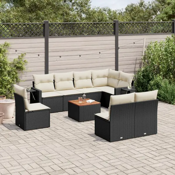 Gossi set mobilier de gradina cu perne, 9 piese, negru, poliratan