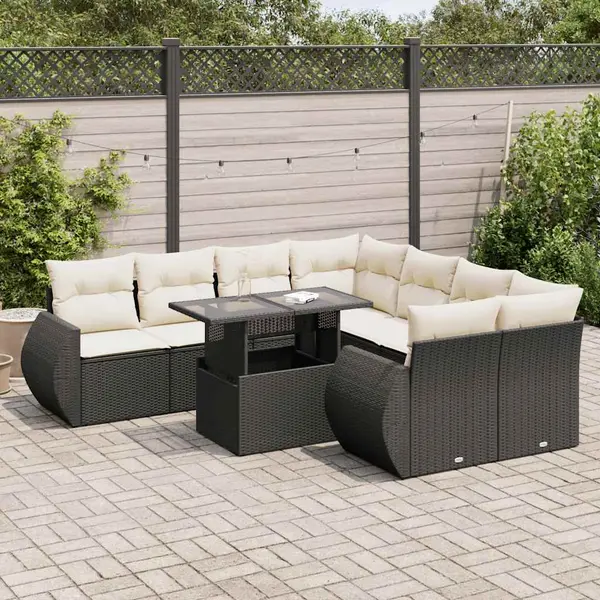 Gossi set mobilier de gradina cu perne, 9 piese, negru, poliratan
