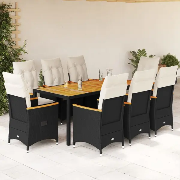 Gossi set mobilier de gradina cu perne, 9 piese, negru, poliratan
