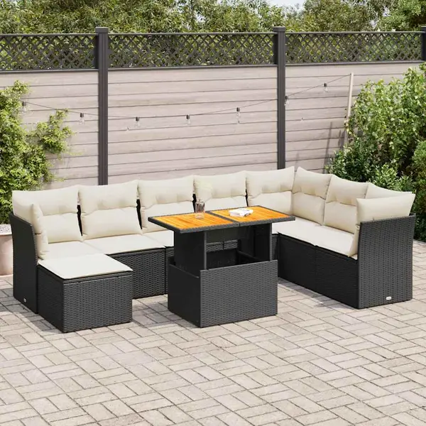 Gossi set mobilier de gradina cu perne, 9 piese, negru, poliratan