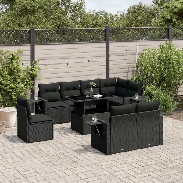 Gossi set mobilier de gradina cu perne, 9 piese, negru, poliratan
