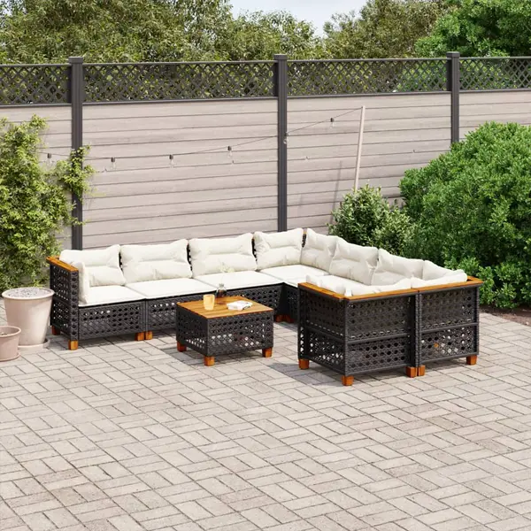 Gossi set mobilier de gradina cu perne, 9 piese, negru, poliratan